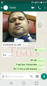 Kalyan Tarolah a envoyé ce selfie à Latchmee avant d'enchaîner avec des sextos