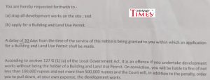 la"compliance notice" que lui a servie la mairie de Port-Louis le 10 juillet dernier